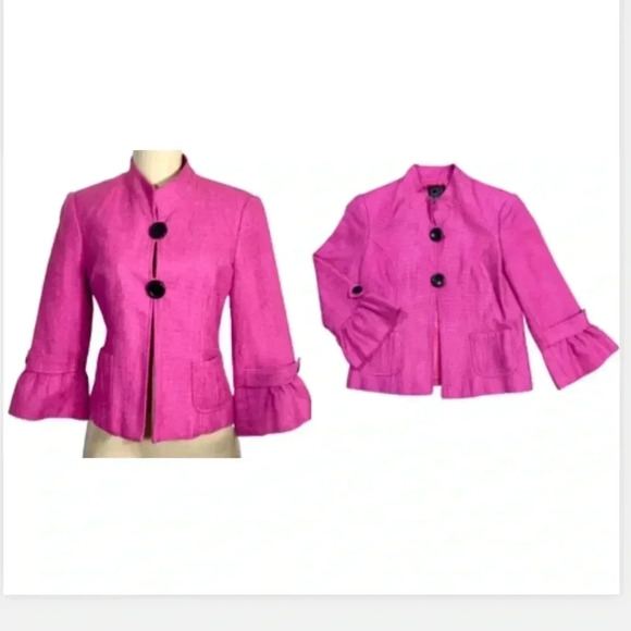 CR SPORTSWEAR VINTAGE BLAZER PINK TWEED 3/4 RUFFLE SLEEVE SIZE SMALL